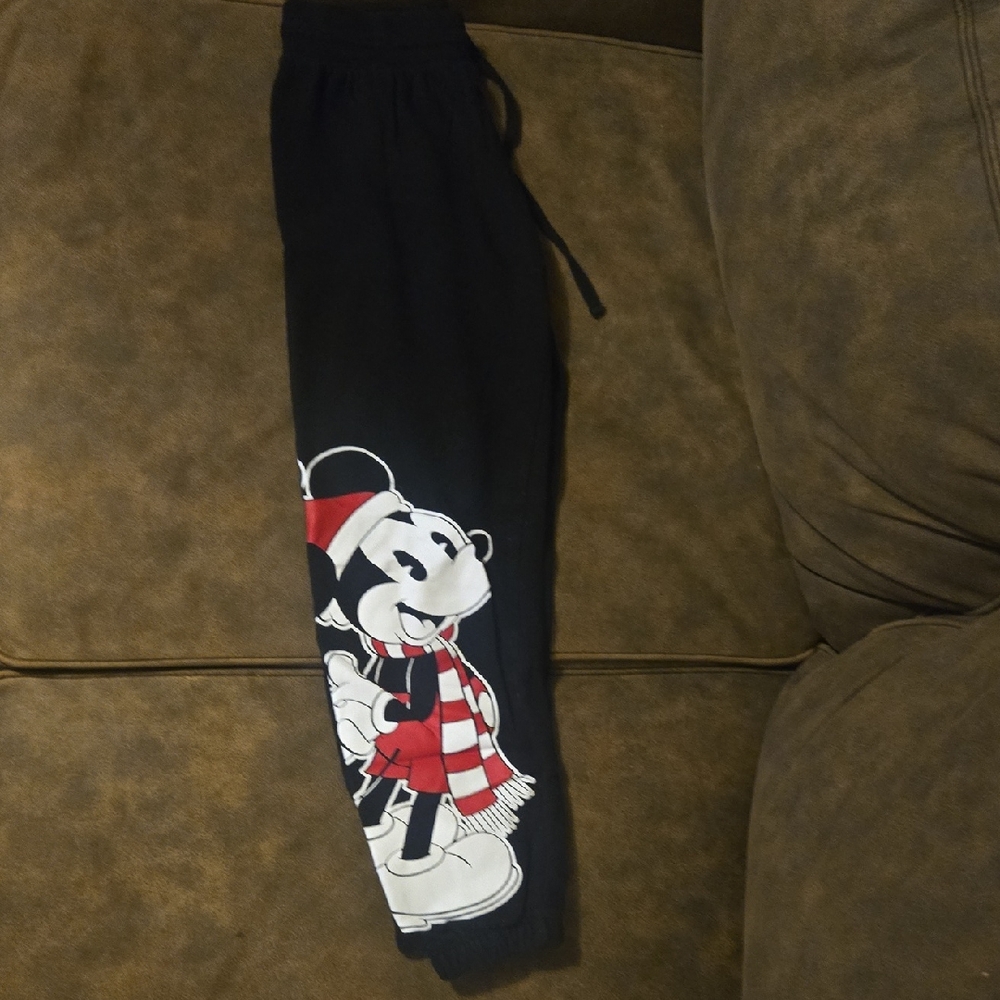 Disney Mickey Mouse Womens Festive Black Drawstring Joggers Size XSmall